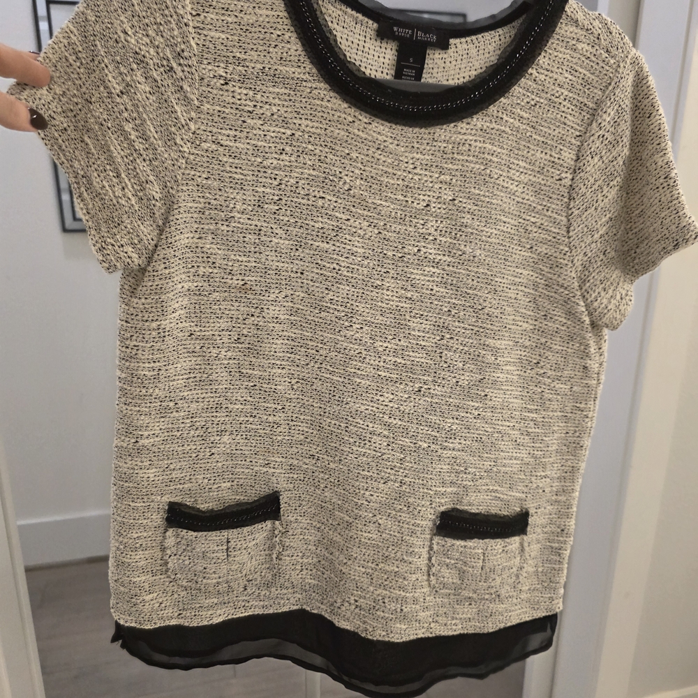 White House Black Market Textured Cream and Black Tee